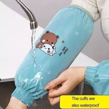 1 пара противообрастающих чехлов на рукавах, водонепроницаемые, с милым мультяшным рисунком, грязеотталкивающие защитные манжеты, грязеотталкивающие рукава для рук зелёный