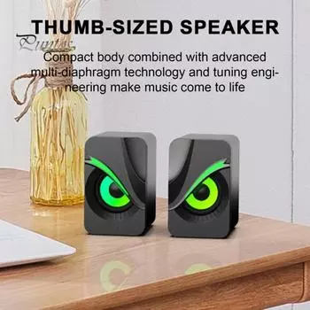 1 пара проводных USB-динамиков, портативный мини-прохладный динамик RGB, громкоговоритель, сабвуфер, ПК, компьютер, ноутбук чёрный