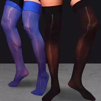 1 пара прозрачных блестящих дышащих бесследных мужских прозрачных ультратонких масляных глянцевых чулок, колготок