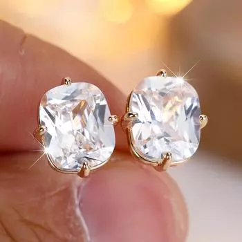 1 пара прямоугольных серег-пусет с белыми, зелеными, фиолетовыми и красными цирконами для женщин, простые серьги золотого цвета, ювелирный подарок белый/золотой