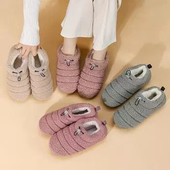 1 пара пушистых вышитых нескользящих домашних зимних теплых хлопковых тапочек, плюшевые тапочки из флиса 36-37 серый