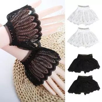 1 пара японских манжет на запястье в стиле Лолиты с кружевной отделкой и искусственным жемчугом, аксессуары для косплея горничной белый
