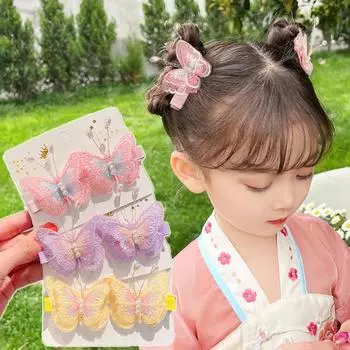 1 пара ярких цветов, детские заколки для волос, привлекательные красивые свадебные праздничные вечерние блестящие заколки-бабочки розовый
