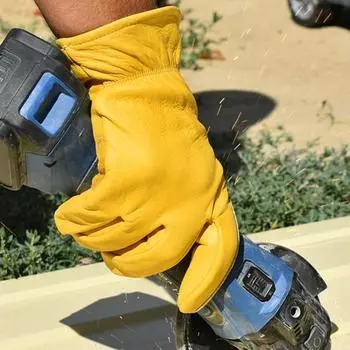 1 пара рабочих перчаток, износостойкие, толстые, теплоизоляционные, растягивающиеся на запястье, для работы на открытом воздухе, строительные, сварочные, строительные, машиностроительные, перчатки L жёлтый