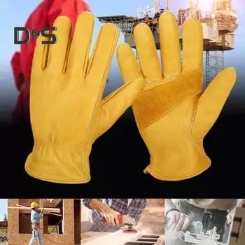 1 пара рабочих перчаток, износостойкие, толстые, теплоизоляционные, растягивающиеся на запястье, для работы на открытом воздухе, строительные, сварочные, строительные, машиностроительные, перчатки L жёлтый