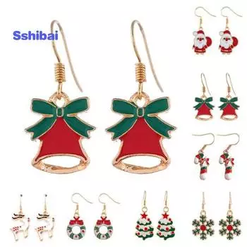 1 пара радостных рождественских сережек-гвоздиков, праздничная рождественская елка, Лось, снеговик, Санта-Клаус, дизайн, серьги для женщин и девочек E