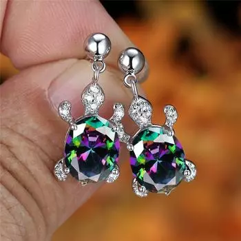 1 пара разноцветных сережек-гвоздиков овальной огранки с градиентом радужного камня и черепахи для женщин, модные ювелирные изделия, разноцветные серьги-капли с животными разноцветный