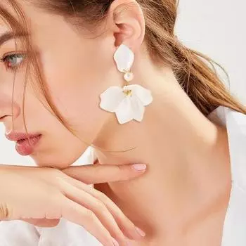 1 пара разноцветных висячих серег с лепестками, декор из искусственного жемчуга, висячие серьги, женские серьги-гвоздики для пирсинга, ювелирные изделия, подарок розовый