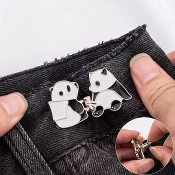 1 пара регулируемых брюк с рисунком милой панды, затягивающиеся на талии джинсы с пряжкой, съемные, не требующие шитья, регулирующая кнопка на талии