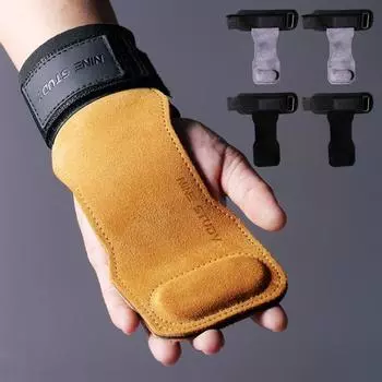 1 пара ремешков на запястье для тяжелой атлетики, двухслойные перчатки для тяжелой атлетики из воловьей кожи с подушечками для ладоней, эластичная рукоятка для становой тяги черный серый