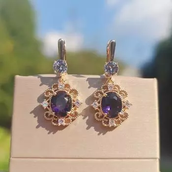 1 пара ретро фиолетовых овальных цирконовых сережек с кружевом для женщин кубический цирконий повседневные украшения аксессуары для вечеринок фиолетовый