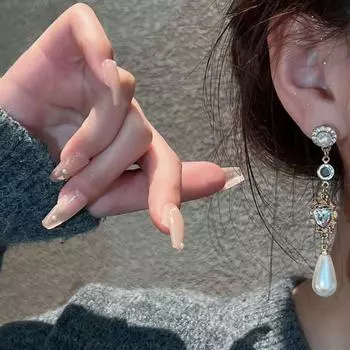 1 пара ретро искусственный жемчуг с кубическим цирконием, висячие серьги, элегантные женские длинные серьги с кисточками и каплями воды, эффектные серьги-гвоздики, ювелирные изделия, подарок золотистый