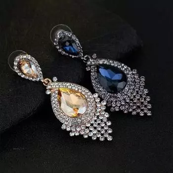 1 пара ретро-серьги-гвоздики с блестящей инкрустацией стразами и геометрической подвеской с кисточками, женские ювелирные изделия в подарок красный