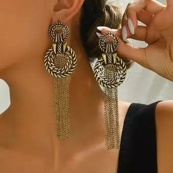 1 пара ретро состаренных полых колец с кисточками массивные металлические серьги для женщин на отдыхе повседневная одежда для свиданий подарок вечеринка подходящие наряды осень/зима one-size