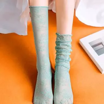 1 пара ретро-стиля, модные ажурные милые сетчатые носки с вышивкой, ультратонкие, кружевные, с цветочным узором, дышащие, прозрачные фиолетовый