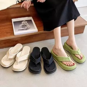 1 пара резиновых шлепанцев с мягкой стелькой, красивые шлепанцы на наклонном каблуке для девочек 36 бежевый