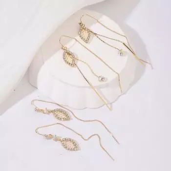 1 пара, роскошные серьги с листьями кубического циркония, длинные висячие серьги для женщин, пирсинг, серьги, аксессуары для ушей, ювелирные изделия