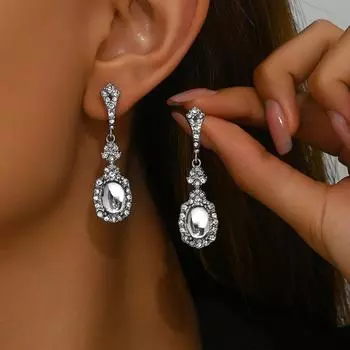 1 пара роскошных блестящих сережек со стразами, подойдут для элегантной женской вечеринки, подарка другу, свидания, повседневной носки one-size серебряный