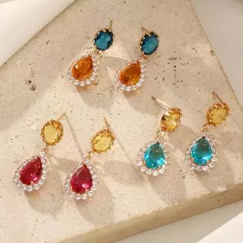 1 пара роскошных цветных кубических циркониевых сережек-капель для женщин, серьги-гвоздики, ювелирные изделия, аксессуары для свадебной вечеринки жёлтый
