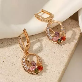 1 пара роскошных цветных овальных сережек-подвесок с цветком из циркония для женщин, серьги золотого цвета, ювелирные изделия для свадебной вечеринки, аксессуары разноцветный