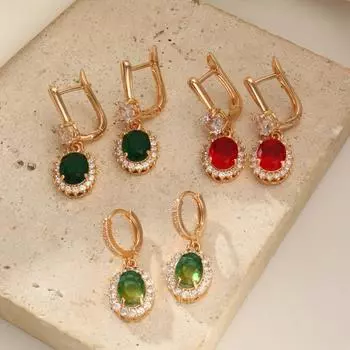 1 пара роскошных цветных овальных висячих сережек для женщин, серьги с кубическим цирконием, ювелирные изделия, аксессуары для свадебной вечеринки разноцветный