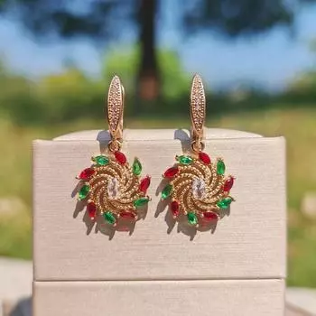 1 пара роскошных цветных висячих сережек с цветами для женщин, ювелирные изделия из кубического циркония, аксессуары для свадебной вечеринки разноцветный