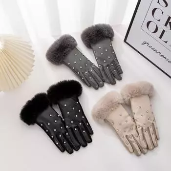 1 пара роскошных кожаных перчаток для женщин и девочек, зимние теплые утолщенные перчатки с термоподкладкой, подарки хаки
