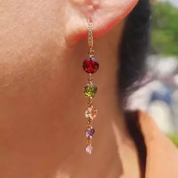 1 пара роскошных красочных круглых длинных висячих сережек с кисточками для женщин, ювелирные изделия с кубическим цирконием, аксессуары для свадебной вечеринки разноцветный