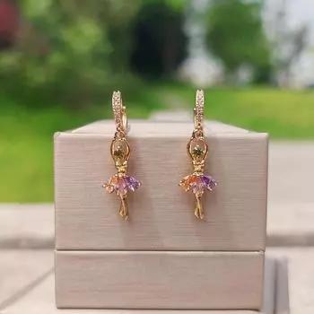 1 пара роскошных красочных висячих серег для девочек-балеринок для женщин, ювелирные изделия с кубическим цирконием, аксессуары для свадебной вечеринки разноцветный