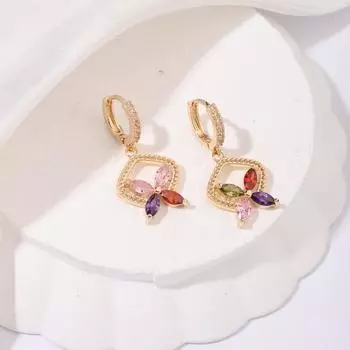 1 пара роскошных красочных висячих серег с цветами для женщин, ювелирные изделия с кубическим цирконием, аксессуары для свадебной вечеринки разноцветный
