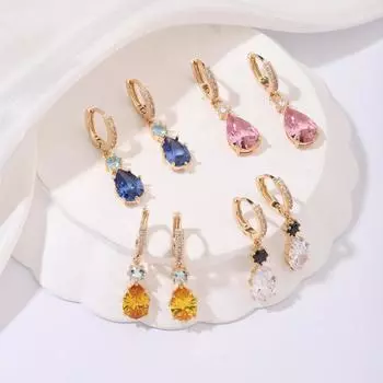1 пара роскошных красочных висячих сережек в форме капли для женщин, ювелирные изделия с кубическим цирконием, свадебные аксессуары жёлтый