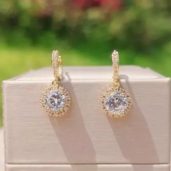 1 пара роскошных круглых висячих сережек с кубическим цирконием для женщин, свадебные украшения, аксессуары белый