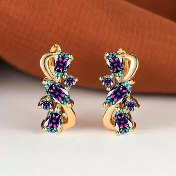1 пара роскошных серег золотого цвета с каплевидной огранкой, красного, зеленого, розового, желтого камня, цветочных сережек, ювелирных изделий с огранкой маркиза, радужных камней, соответствующих знаку зодиака, висячих сережек-цветков чёрный