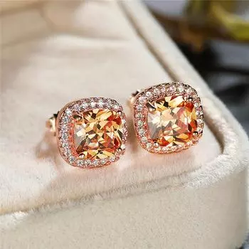 1 пара роскошных сережек-гвоздиков принцессы цвета розового золота цвета шампанского с завинчивающейся головкой, четыре спиральных серьги с когтями, ювелирные изделия шампанского