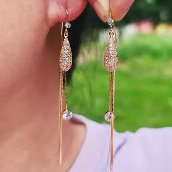 1 пара роскошных сережек-капель с кисточками из кубического циркония, длинные висячие серьги-капли для женщин, пирсинг, продевание, серьги, аксессуары для ушей, ювелирные изделия золотой