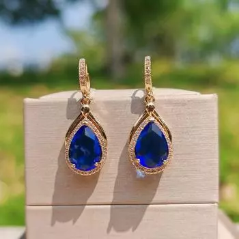 1 пара роскошных синих висячих серег в форме капли для женщин, ювелирные изделия из кубического циркония, аксессуары для рождественской вечеринки синий