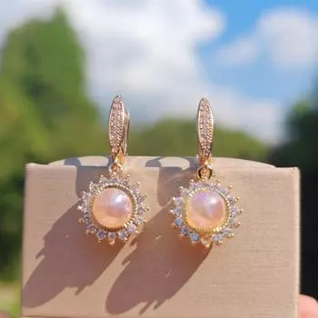 1 пара роскошных трехцветных искусственных жемчужных цветов, висячие серьги для женщин, кубические циркониевые украшения, аксессуары для рождественской вечеринки розовый