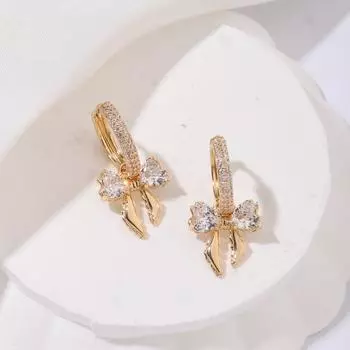 1 пара роскошных висячих серег с галстуком-бабочкой для женщин, ювелирные изделия с кубическим цирконием, ежедневные аксессуары для свадебной вечеринки золотой