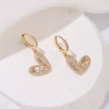 1 пара роскошных висячих сережек неправильной формы в форме сердца для женщин, ювелирные изделия с кубическим цирконием, повседневные аксессуары для свадебной вечеринки золотой