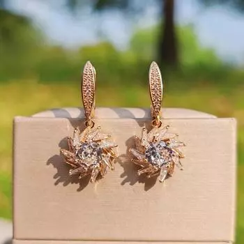 1 пара роскошных висячих сережек-подсолнухов для женщин, ювелирные изделия из кубического циркония, аксессуары для ежедневной свадебной вечеринки золотой