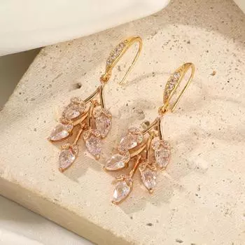 1 пара роскошных висячих сережек в форме листьев из циркония для женщин, серьги-крючки, ювелирные изделия, аксессуары для свадебной вечеринки золотой