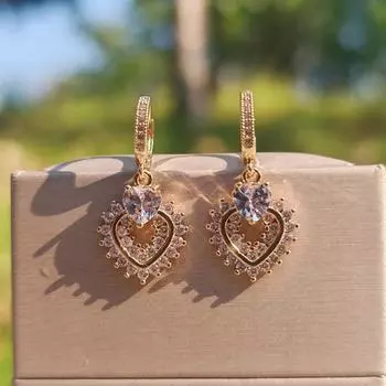 1 пара роскошных висячих сережек в форме сердца для женщин, ювелирные изделия из кубического циркония, повседневные аксессуары для свадебной вечеринки золотой