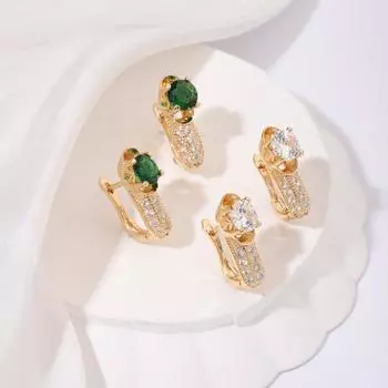 1 пара роскошных зеленых/белых серег-колец для женщин, свадебные украшения, серьги-капельки с кубическим цирконием зелёный