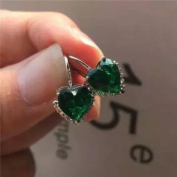 1 пара роскошных женских маленьких сережек с камнями в форме сердца, серьги-клипсы в стиле бохо золотого, серебряного цвета для женщин, серьги с белым, зеленым, желтым камнем белый/розового золота
