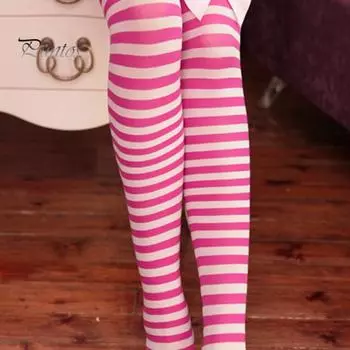 1 пара рождественских чулок в полоску с цветными блоками в стиле ретро, яркий цветной бант, нескользящие, обтягивающие, для выступлений, косплей, мини-платье, юбка, длинные носки A