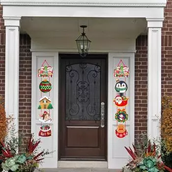 1 пара рождественских дверных украшений с рождественскими подвесными табличками в виде мультяшного Санта-Клауса и снеговика D