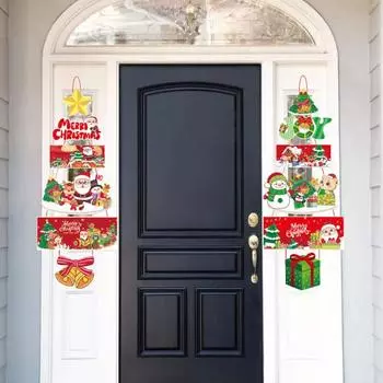 1 пара рождественских дверных украшений, веселая рождественская подвесная табличка, мультяшный Санта-Клаус, снеговик, праздничный декор для стены дома, входная дверь C