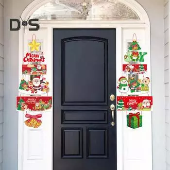 1 пара рождественских дверных украшений, веселая рождественская подвесная табличка, мультяшный Санта-Клаус, снеговик, праздничный декор для стены дома, входная дверь A