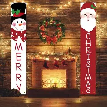 1 пара рождественских двустиший, легко подвешиваемых баннеров на дверь с изображением Санта-Клауса