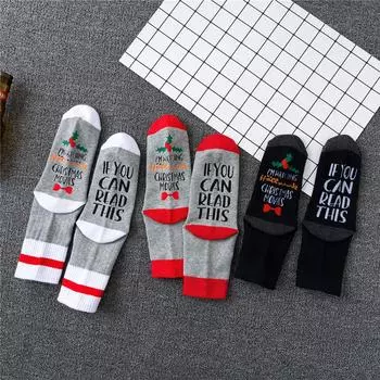 1 пара рождественских носков, носки с буквенным принтом, забавные мягкие носки унисекс для рождественского подарка белый